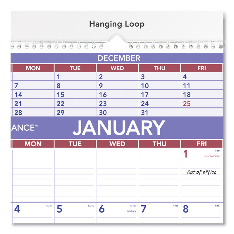 AT-A-GLANCE Three-Month Wall Calendar, 15.5 x 22.75, White Sheets, 12-Month (Jan to Dec): 2023