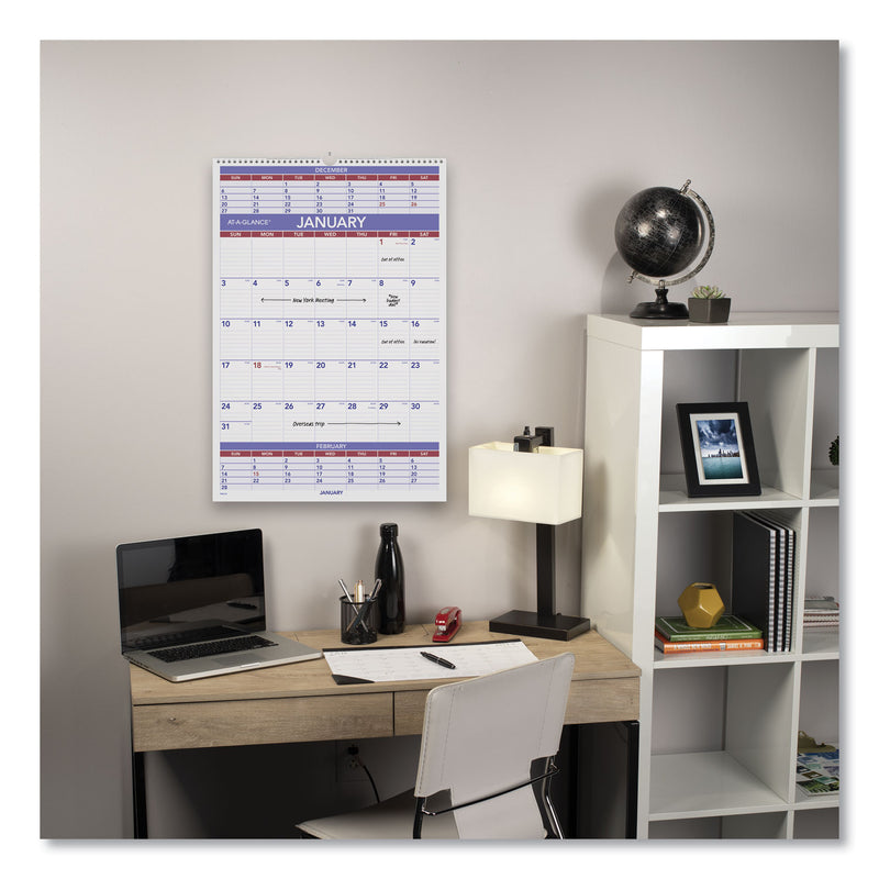 AT-A-GLANCE Three-Month Wall Calendar, 15.5 x 22.75, White Sheets, 12-Month (Jan to Dec): 2023