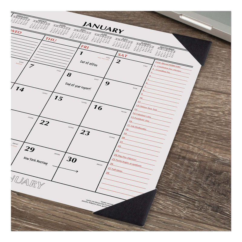 AT-A-GLANCE Two-Color Monthly Desk Pad Calendar, 22 x 17, White Sheets, Black Corners, 12-Month (Jan to Dec): 2023