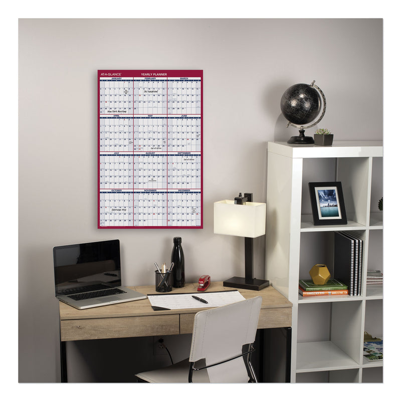 AT-A-GLANCE Erasable Vertical/Horizontal Wall Planner, 24 x 36, White/Blue/Red Sheets, 12-Month (Jan to Dec): 2023