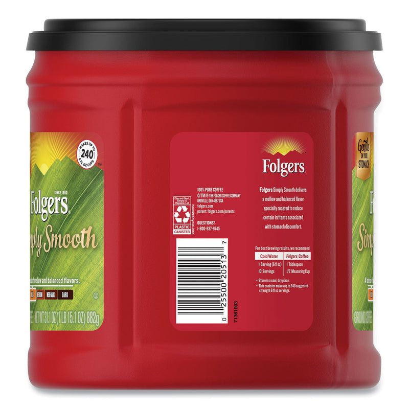 Folgers Coffee, Simply Smooth, 27 oz Canister, 6/Carton