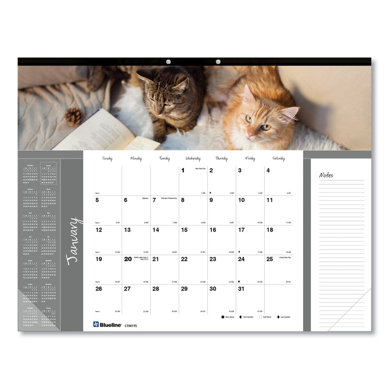 Blueline Pets Collection Monthly Desk Pad, Furry Kittens Photography, 22 x 17, White Sheets, Black Binding, 12-Month (Jan-Dec): 2023