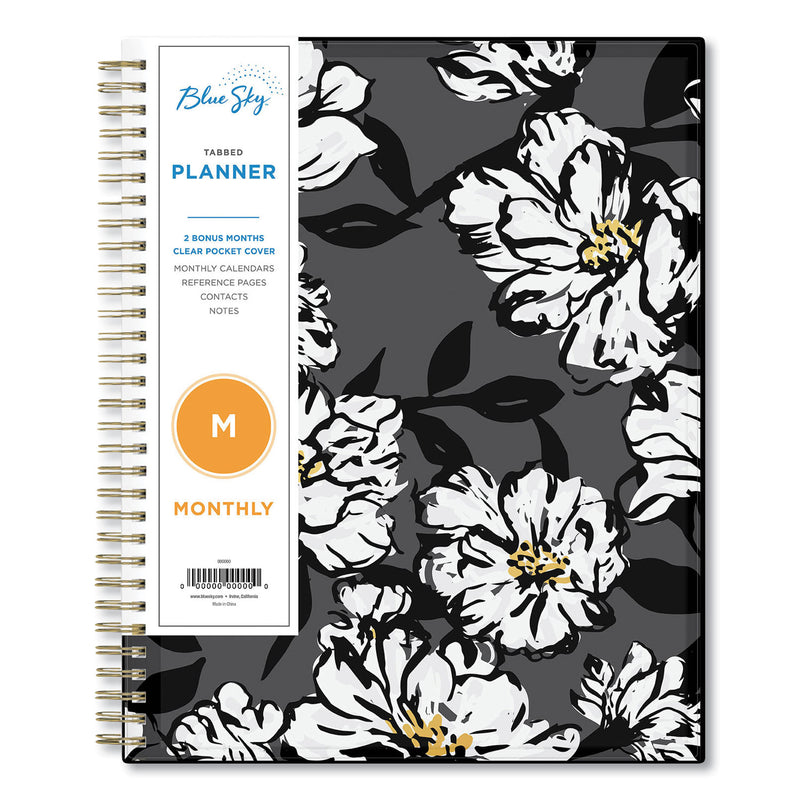 Blue Sky Baccara Dark Monthly Planner, Baccara Dark Floral Artwork, 10 x 8, Gray/Black/Gold Cover, 2023
