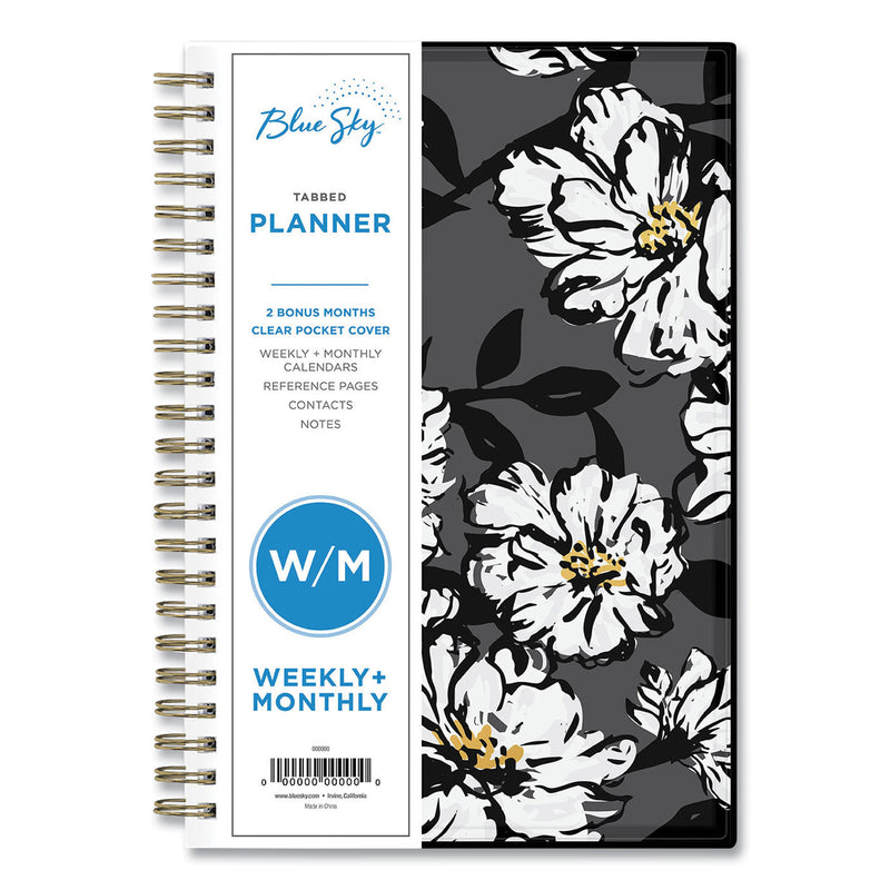 Blue Sky Baccara Dark Create-Your-Own Cover Weekly/Monthly Planner, Floral, 8 x 5, Gray/Black/Gold Cover, 12-Month (Jan-Dec): 2023
