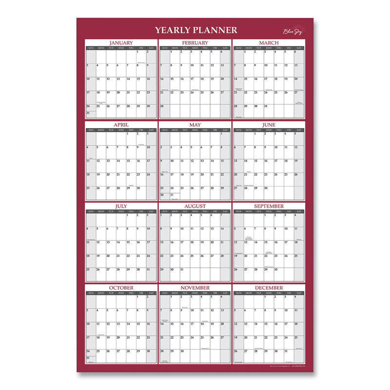 Blue Sky Classic Red Laminated Erasable Wall Calendar, Classic Red Artwork, 36 x 24, White/Red/Gray Sheets, 12-Month (Jan-Dec): 2023