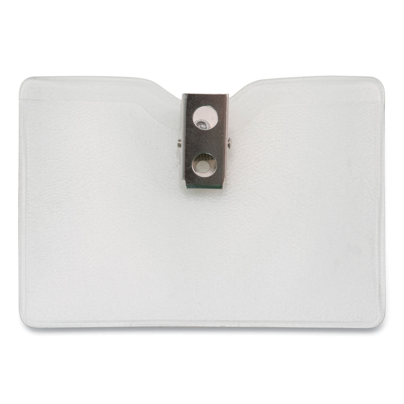 Advantus Security ID Badge Holders with Clip, Horizontal, Clear 3.5" x 3" Holder, 3.5" x 3" Insert, 50/Box