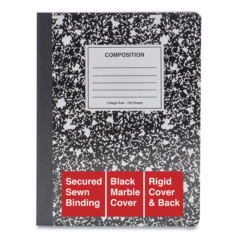 Universal Composition Book, Medium/College Rule, Black Marble Cover, 9.75 x 7.5, 100 Sheets, 6/Pack