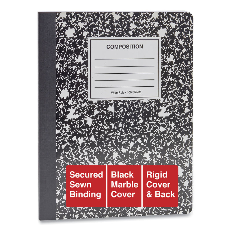 Universal Composition Book, Wide/Legal Rule, Black Marble Cover, 9.75 x 7.5, 100 Sheets