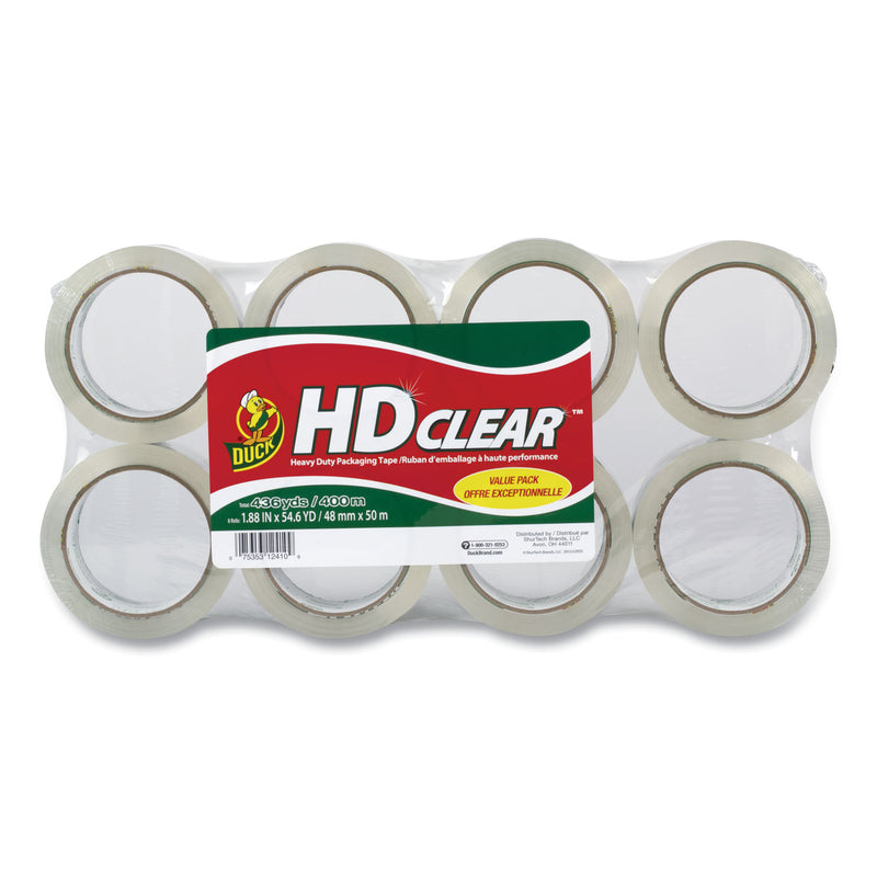 Duck Heavy-Duty Carton Packaging Tape, 3" Core, 1.88" x 55 yds, Clear, 8/Pack