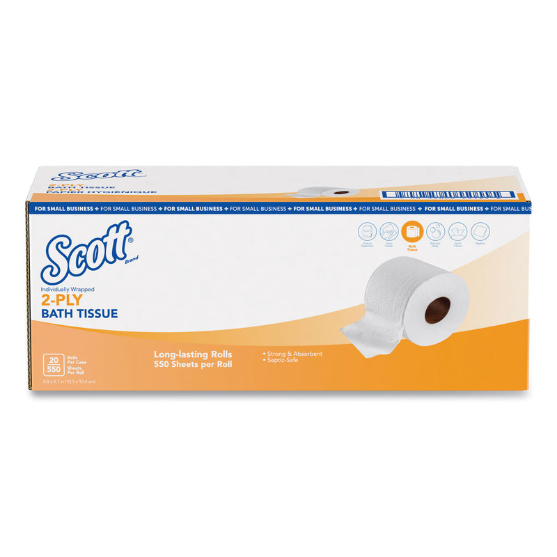 Scott Essential Standard Roll Bathroom Tissue for Small Businesses, Septic Safe, 2-Ply, White, 550 Sheets/Roll, 20 Rolls/Carton