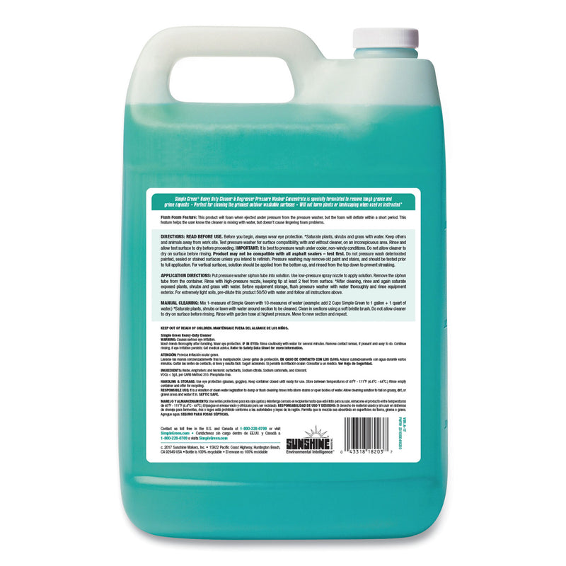 Simple Green Heavy-Duty Cleaner and Degreaser Pressure Washer Concentrate, 1 gal Bottle, 4/Carton