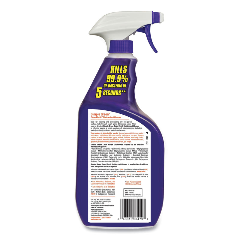 Simple Green Clean Finish Disinfectant Cleaner, Herbal, 32 oz Spray Bottle, 12/Carton