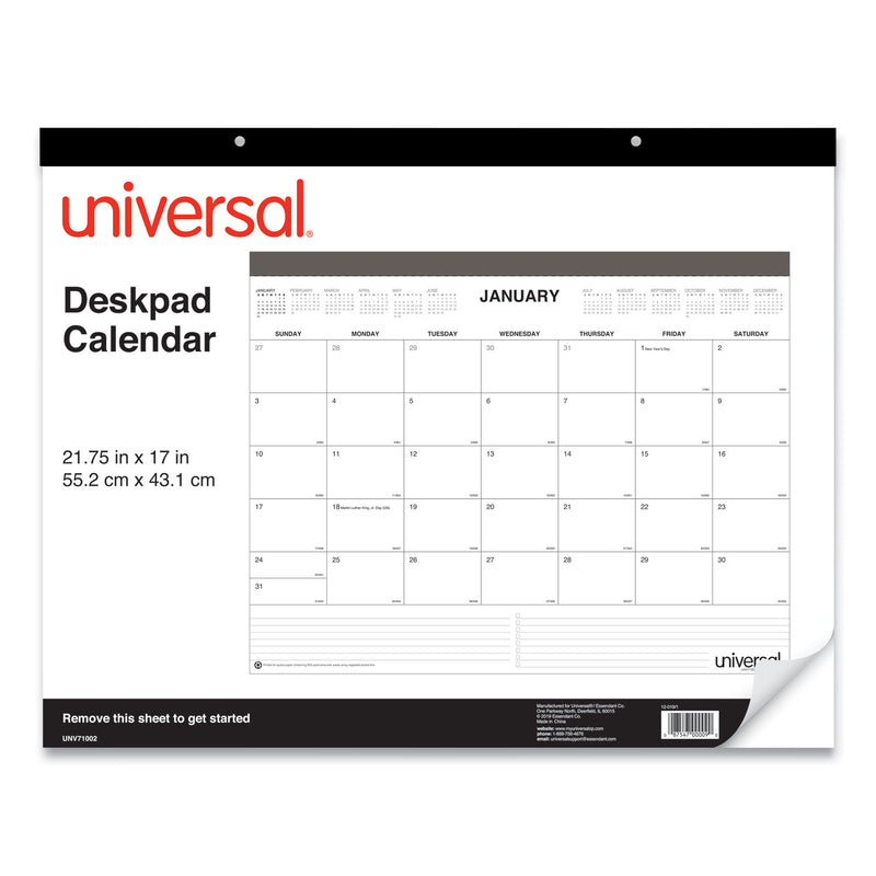 Universal Desk Pad Calendar, 22 x 17, White/Black Sheets, Black Binding, Clear Corners, 12-Month (Jan to Dec): 2023