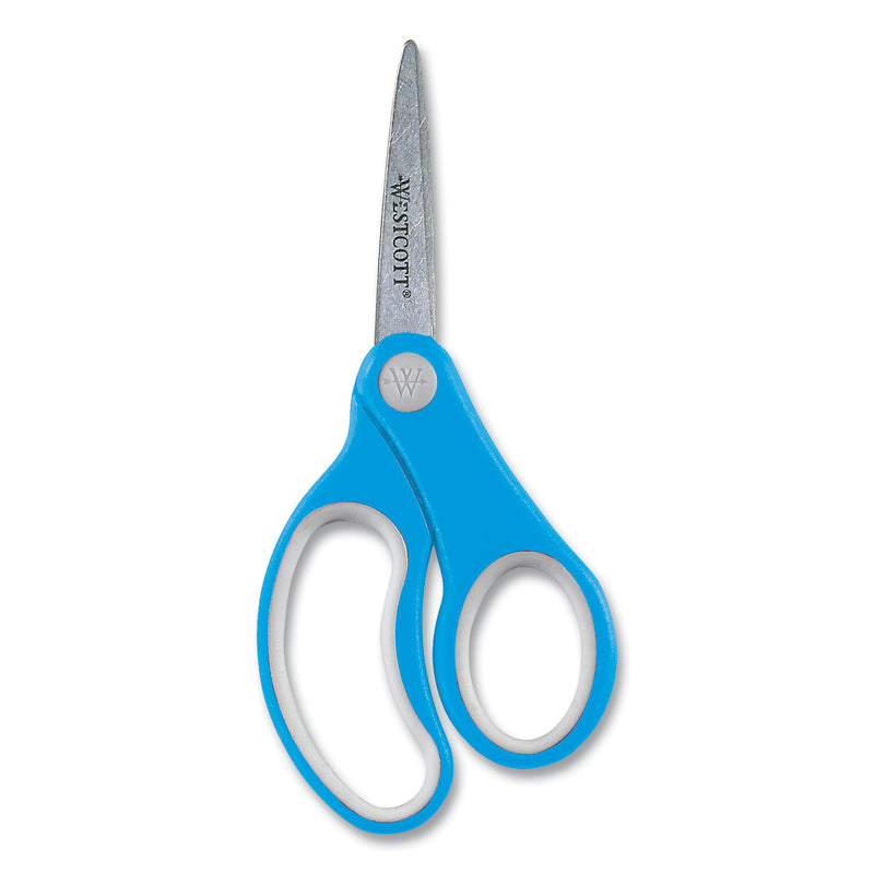 Westcott Soft Handle Kids Scissors, Pointed Tip, 5" Long, 1.75" Cut Length, Assorted Straight Handles, 12/Pack