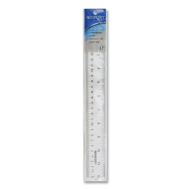 Westcott Clear Flexible Acrylic Ruler, Standard/Metric, 12" Long, Clear