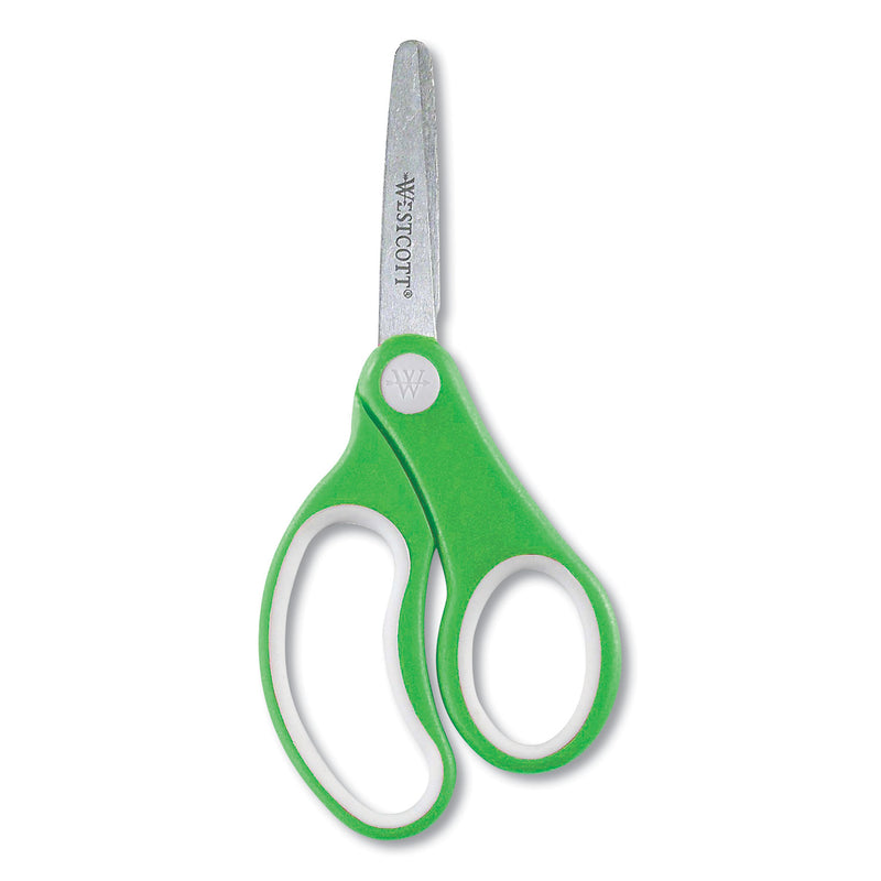 Westcott Soft Handle Kids Scissors, Rounded Tip, 5" Long, 1.75" Cut Length, Assorted Straight Handles, 12/Pack