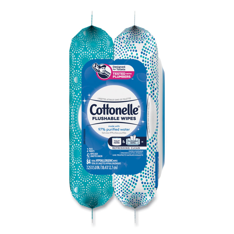 Cottonelle Fresh Care Flushable Cleansing Cloths, 3.73 x 5.5, White, 84/Pack, 8 Packs/Carton