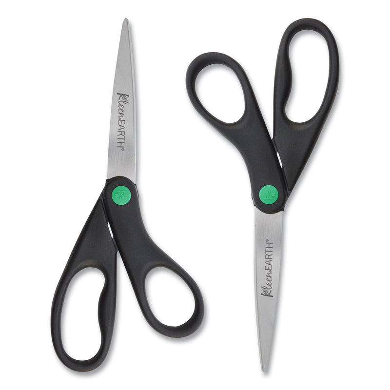 Westcott KleenEarth Scissors, 8" Long, 3.25" Cut Length, Black Straight Handles, 2/Pack