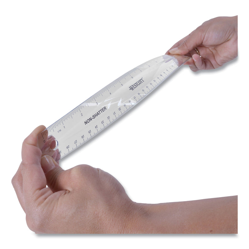 Westcott Non-Shatter Flexible Ruler, Standard/Metric, 12" Long, Plastic, Clear