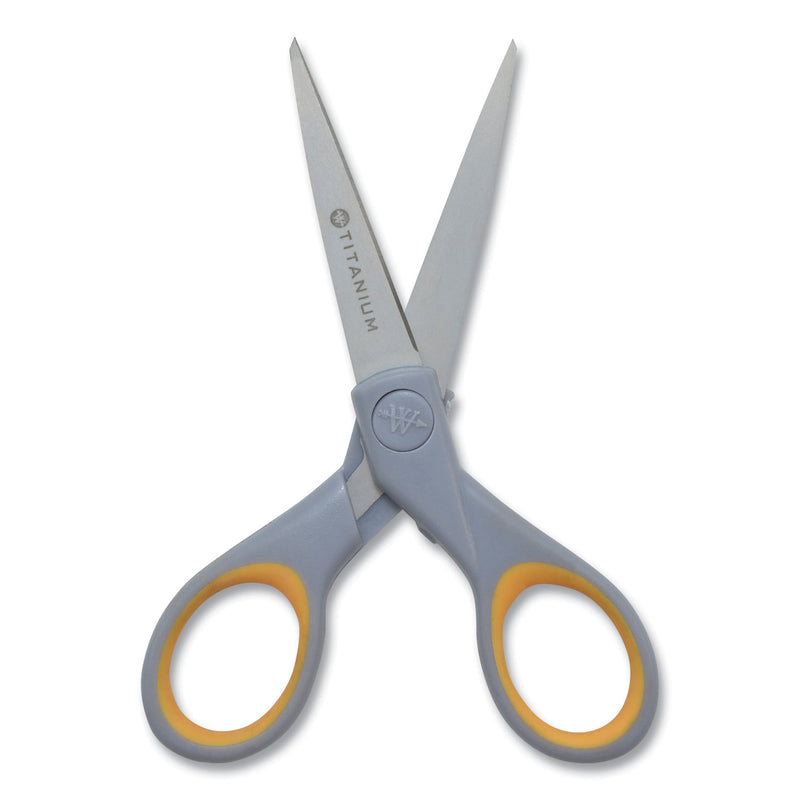 Westcott Titanium Bonded Scissors, 5" and 7" Long, 2.25" and 3.5" Cut Lengths, Gray/Yellow Straight Handles, 2/Pack