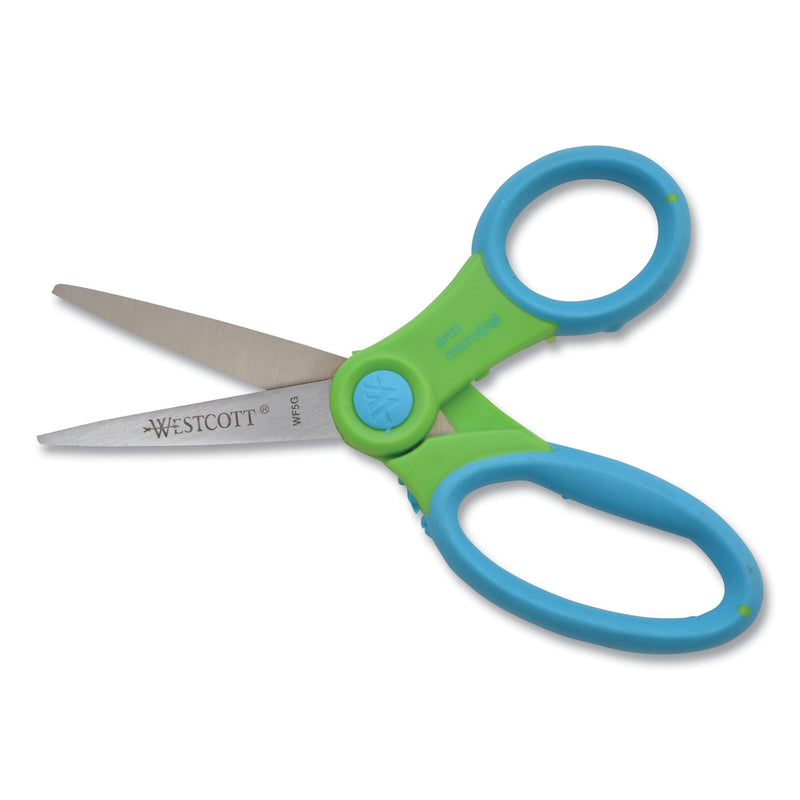 Westcott Ultra Soft Handle Scissors w/Antimicrobial Protection, Pointed Tip, 5" Long, 2" Cut Length, Randomly Assorted Straight Handle