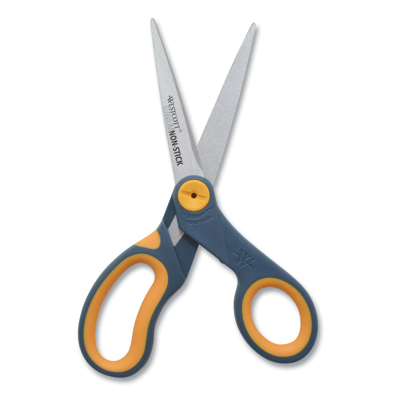 Westcott Non-Stick Titanium Bonded Scissors, 8" Long, 3.25" Cut Length, Gray/Yellow Straight Handle