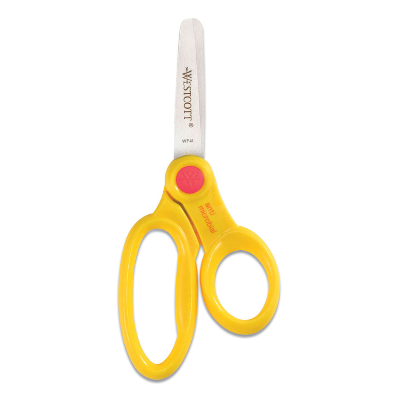 Westcott Kids' Scissors with Antimicrobial Protection, Rounded Tip, 5" Long, 2" Cut Length, Assorted Straight Handles, 12/Pack