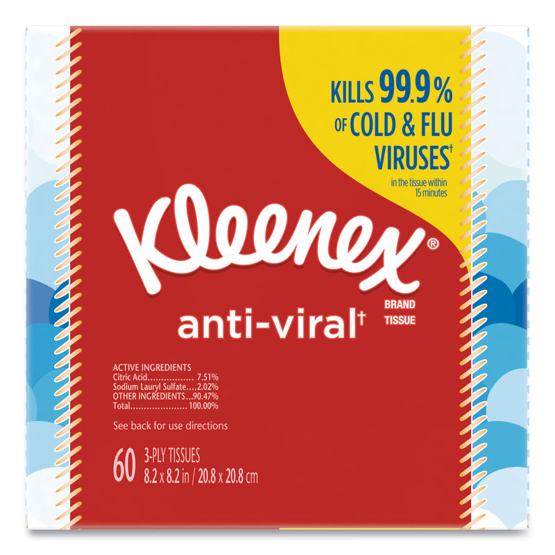 Kleenex Anti-Viral Facial Tissue, 3-Ply, White, 60 Sheets/Box, 27 Boxes/Carton