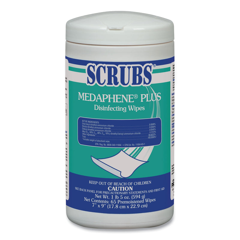 SCRUBS MEDAPHENE Plus Disinfecting Wipes, Citrus, 9 x 7, White, 73/Canister, 6/Carton