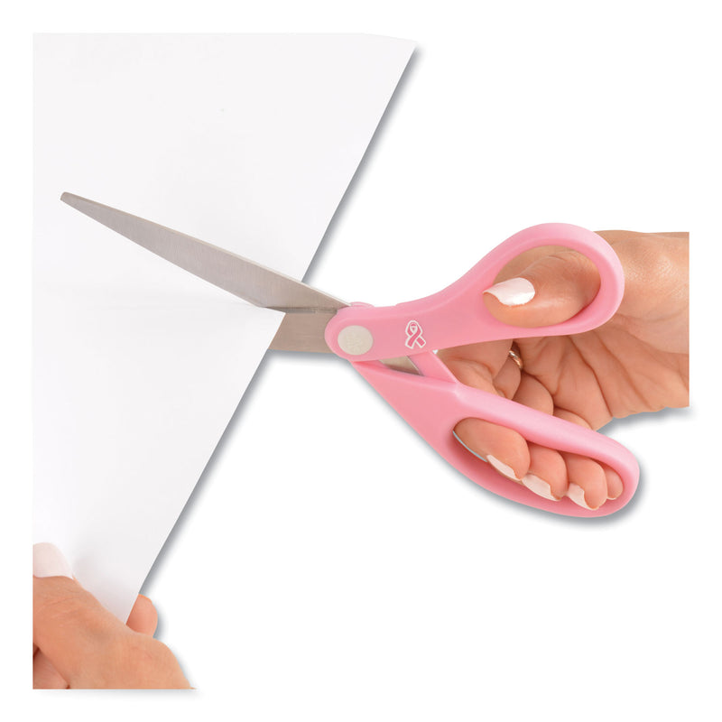 Westcott All Purpose Pink Ribbon Scissors, 8" Long, 3.5" Cut Length, Pink Straight Handle