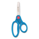 Westcott Scissor Caddy with Kids' Scissors, 5" Long, 2" Cut Length, Light Blue; Light Green; Pink; Red, Straight Handles, 24/Set