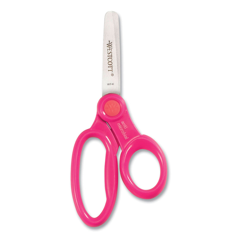 Westcott Kids' Scissors with Antimicrobial Protection, Rounded Tip, 5" Long, 2" Cut Length, Assorted Straight Handles, 12/Pack