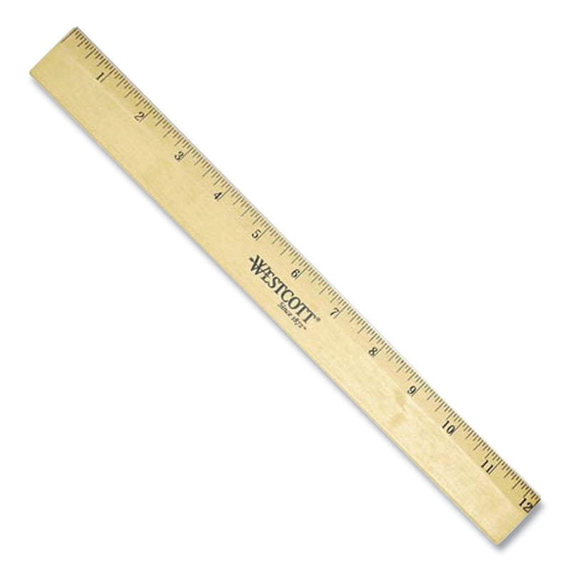 Westcott Wood Ruler with Single Metal Edge, Standard, 12" Long