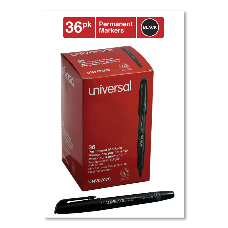 Universal Pen-Style Permanent Marker Value Pack, Fine Bullet Tip, Black, 36/Pack