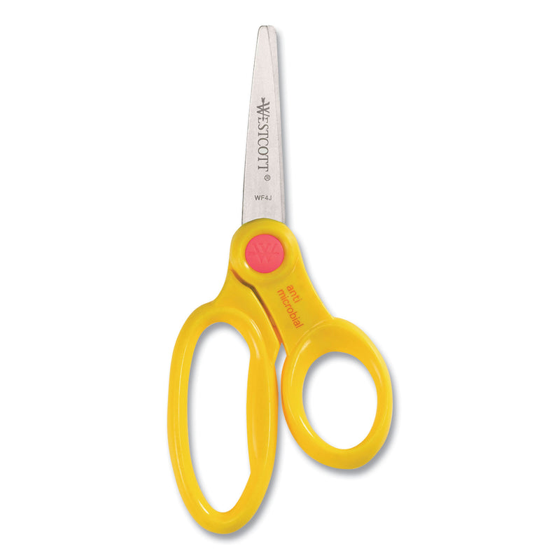 Westcott Scissor Caddy with Kids' Scissors, 5" Long, 2" Cut Length, Light Blue; Light Green; Pink; Yellow, Straight Handles, 24/Set