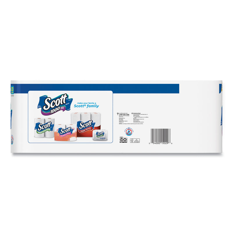 Scott Standard Roll Bathroom Tissue, Septic Safe, 1-Ply, White, 1,000 Sheets/Roll, 20/Pack, 2 Packs/Carton