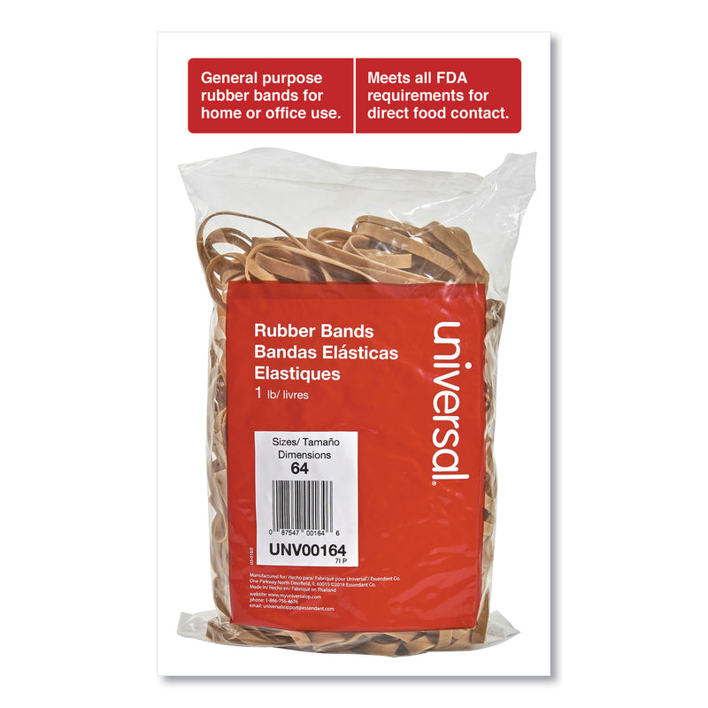 Universal Rubber Bands, Size 64, 0.04" Gauge, Beige, 1 lb Bag, 320/Pack