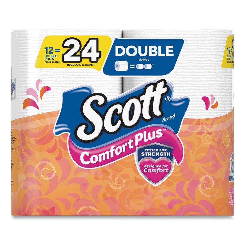 Scott ComfortPlus Toilet Paper, Double Roll, Bath Tissue, Septic Safe, 1-Ply, White, 231 Sheets/Roll, 12 Rolls/Pack, 4 Packs/Carton