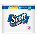 Scott 1000 Bathroom Tissue, Septic Safe, 1-Ply, White, 1,000 Sheet/Roll, 20/Pack