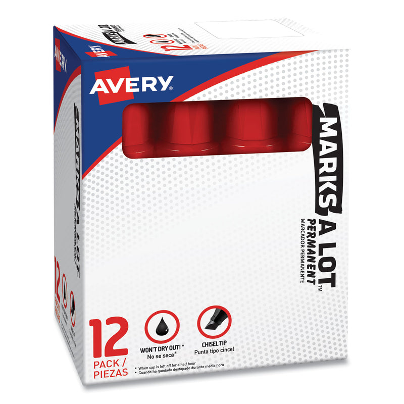 Avery MARKS A LOT Extra-Large Desk-Style Permanent Marker, Extra-Broad Chisel Tip, Red (24147)