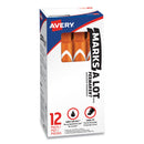 Avery MARKS A LOT Large Desk-Style Permanent Marker, Broad Chisel Tip, Orange, Dozen (8883)