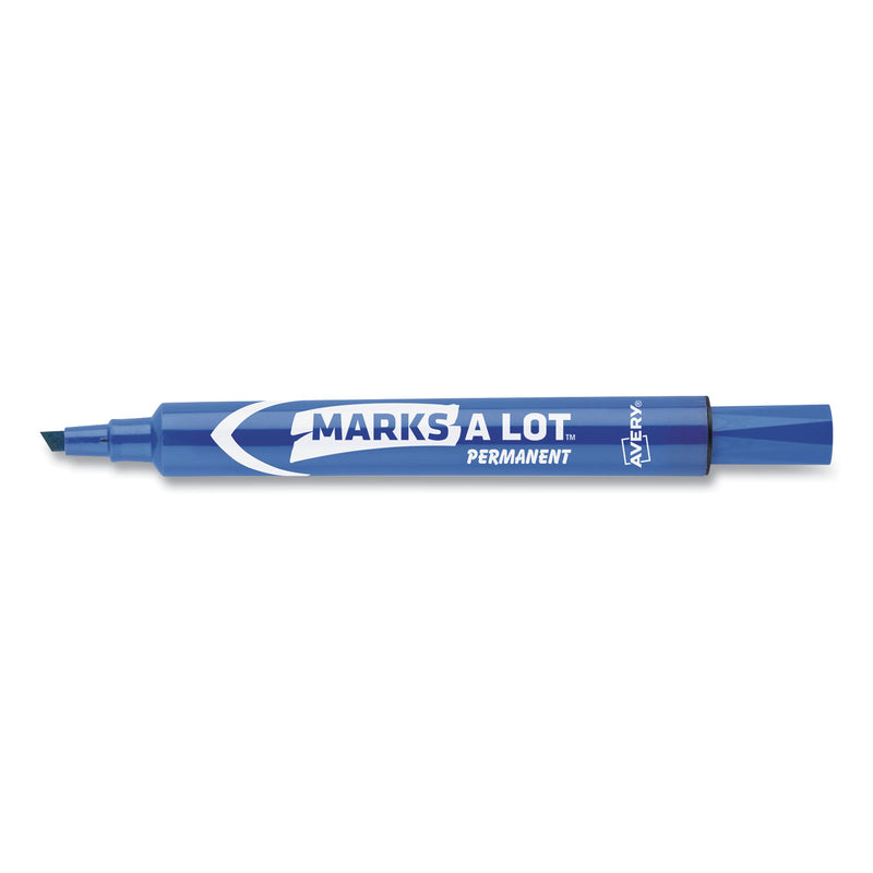 Avery MARKS A LOT Large Desk-Style Permanent Marker, Broad Chisel Tip, Blue, Dozen (8886)
