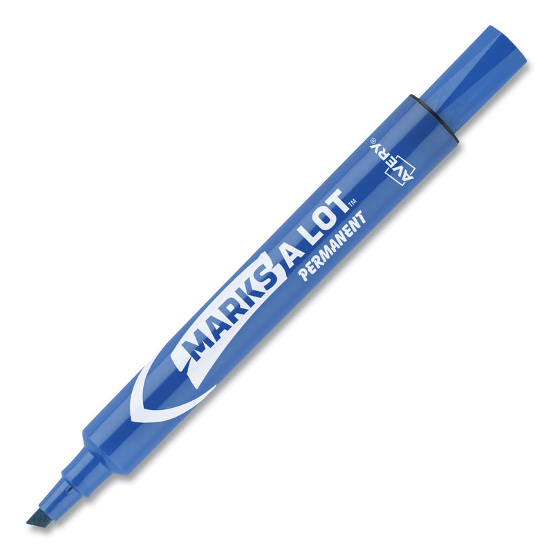 Avery MARKS A LOT Large Desk-Style Permanent Marker, Broad Chisel Tip, Blue, Dozen (8886)