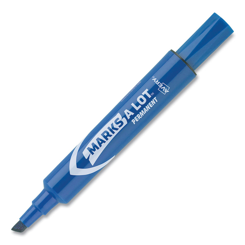 Avery MARKS A LOT Regular Desk-Style Permanent Marker, Broad Chisel Tip, Blue, Dozen (7886)