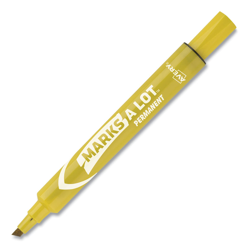 Avery MARKS A LOT Large Desk-Style Permanent Marker, Broad Chisel Tip, Yellow, Dozen (8882)