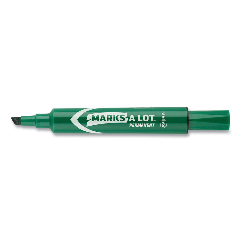Avery MARKS A LOT Large Desk-Style Permanent Marker, Broad Chisel Tip, Green, Dozen (8885)