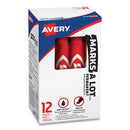 Avery MARKS A LOT Regular Desk-Style Permanent Marker, Broad Chisel Tip, Red, Dozen (7887)