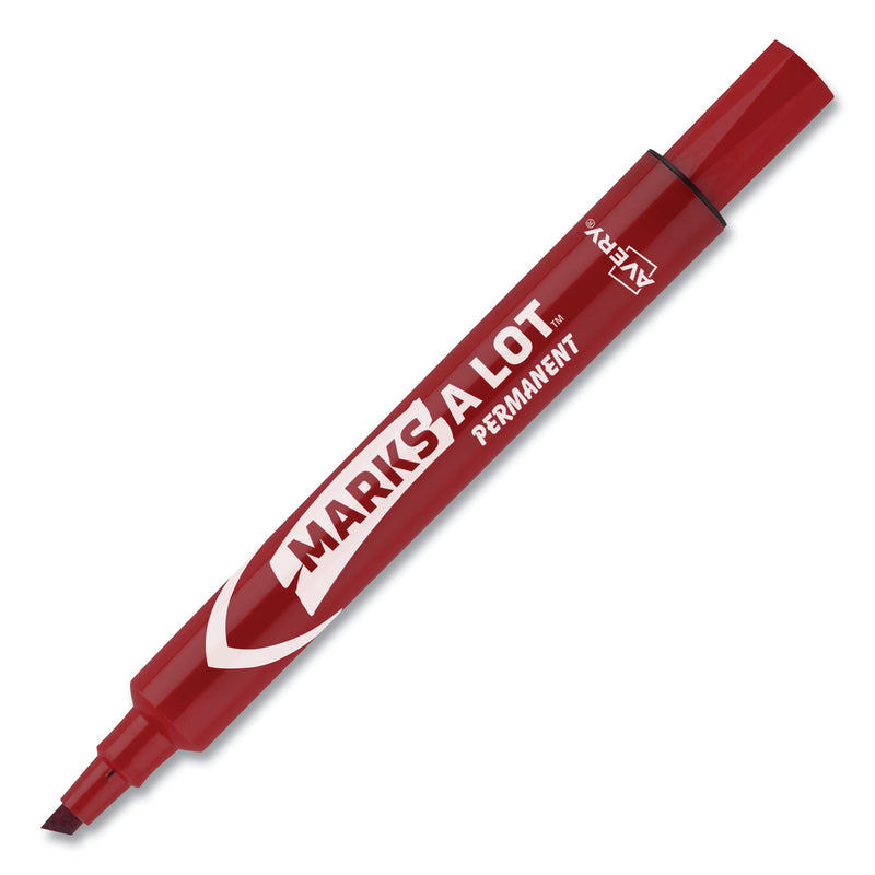 Avery MARKS A LOT Large Desk-Style Permanent Marker, Broad Chisel Tip, Red, Dozen (8887)