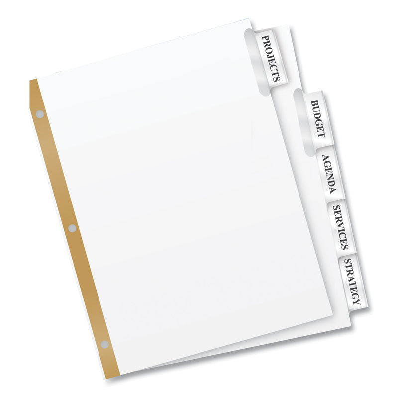 Avery Insertable Big Tab Dividers, 5-Tab, Double-Sided Gold Edge Reinforcing, 11 x 8.5, White, Clear Tabs, 1 Set
