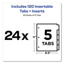 Avery Insertable Big Tab Dividers, 5-Tab, Double-Sided Gold Edge Reinforcing, 11 x 8.5, Buff, Clear Tabs, 24 Sets